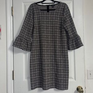 Nina Leonard Plaid Dress Bell Sleeve Size XL